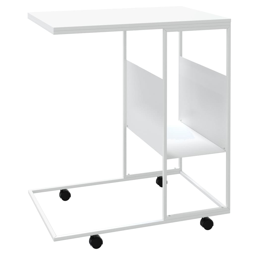 vidaXL Mesa de apoio c/ rodas 55x36x63,5cm derivados de madeira branco