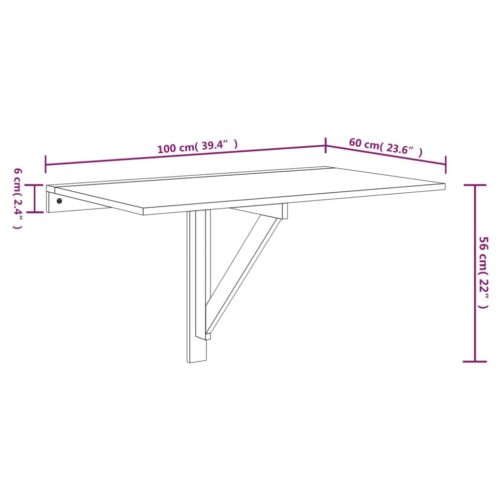 vidaXL Mesa de parede dobrável derivados de madeira cinzento sonoma