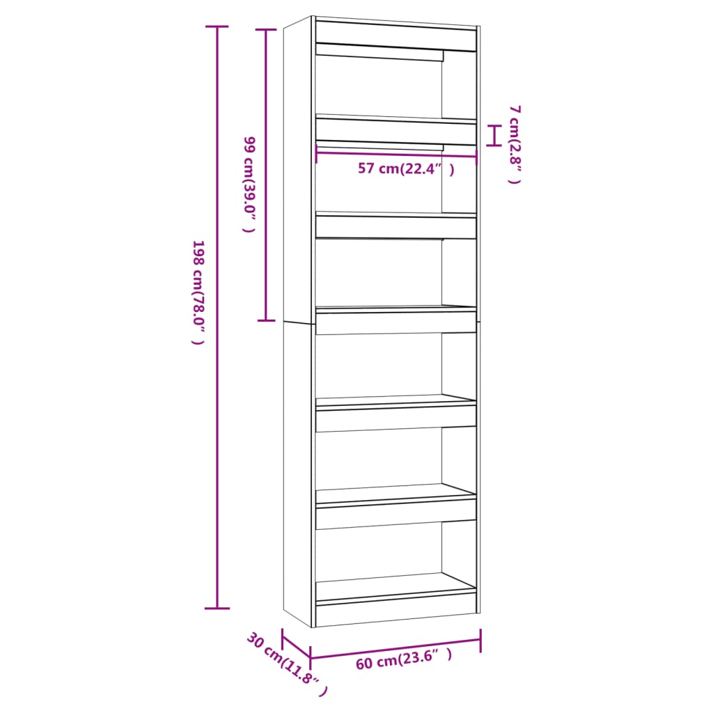 vidaXL Estante/divisória 60x30x198 cm cor sonoma cinza