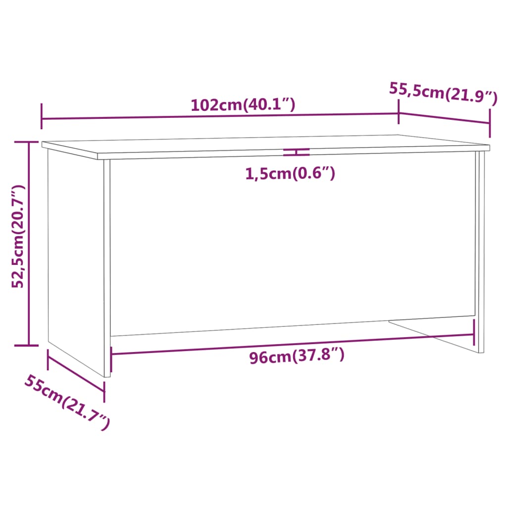 vidaXL Mesa de centro 102x55,5x52,5cm madeira processada sonoma cinza