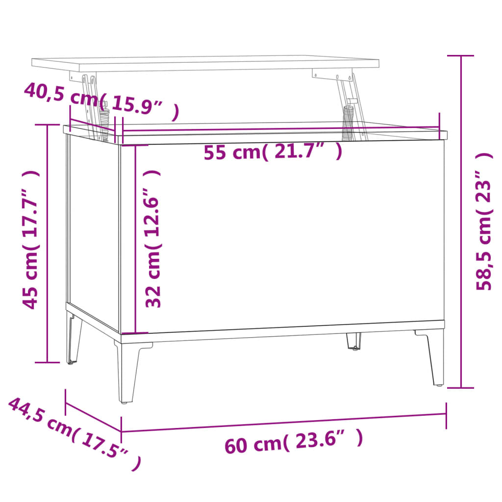 vidaXL Mesa de centro 60x44,5x45 cm derivados madeira carvalho sonoma