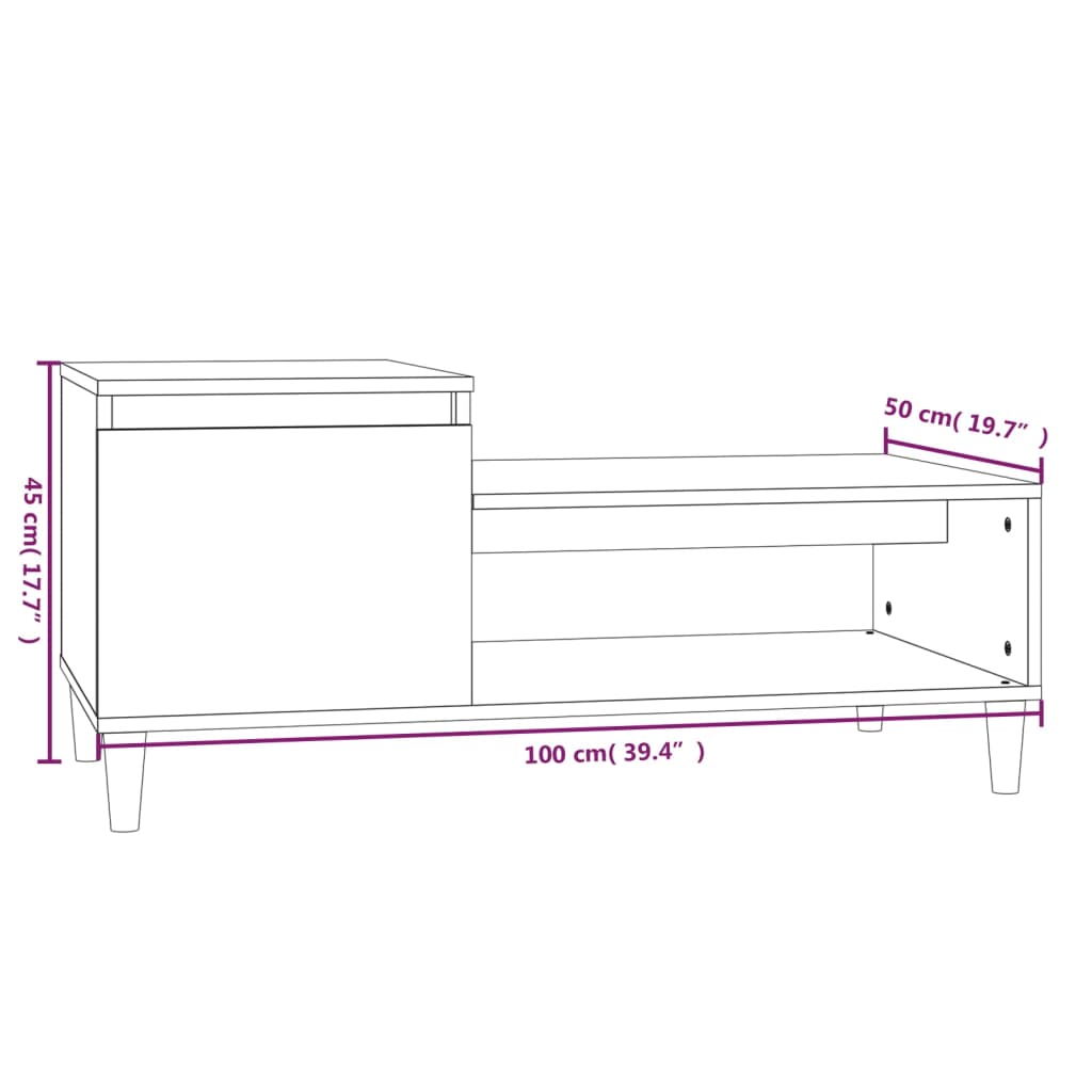 vidaXL Mesa de centro 100x50x45 cm derivados madeira branco brilhante