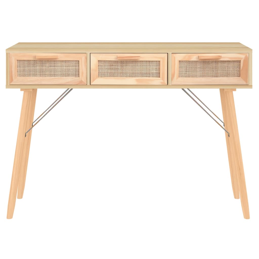 vidaXL Mesa consola 105x30x75 cm pinho maciço e vime natural castanho