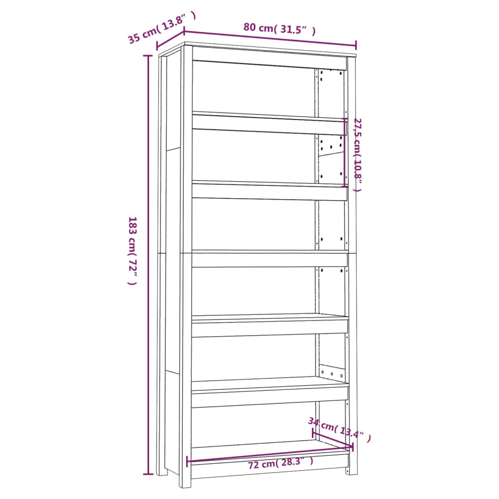 vidaXL Estante 80x35x183 cm madeira de pinho maciça branco