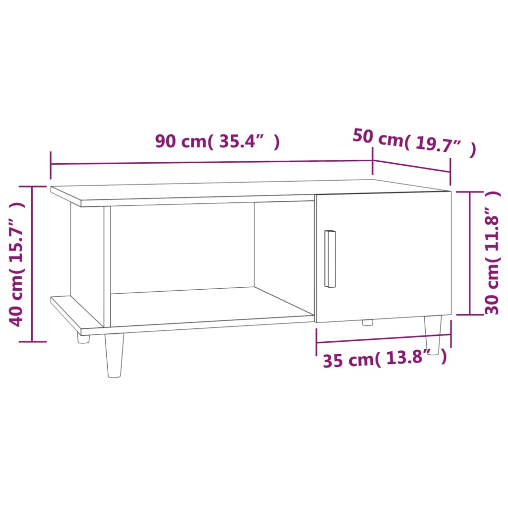 vidaXL Mesa centro 90x50x40 cm derivados de madeira carvalho castanho