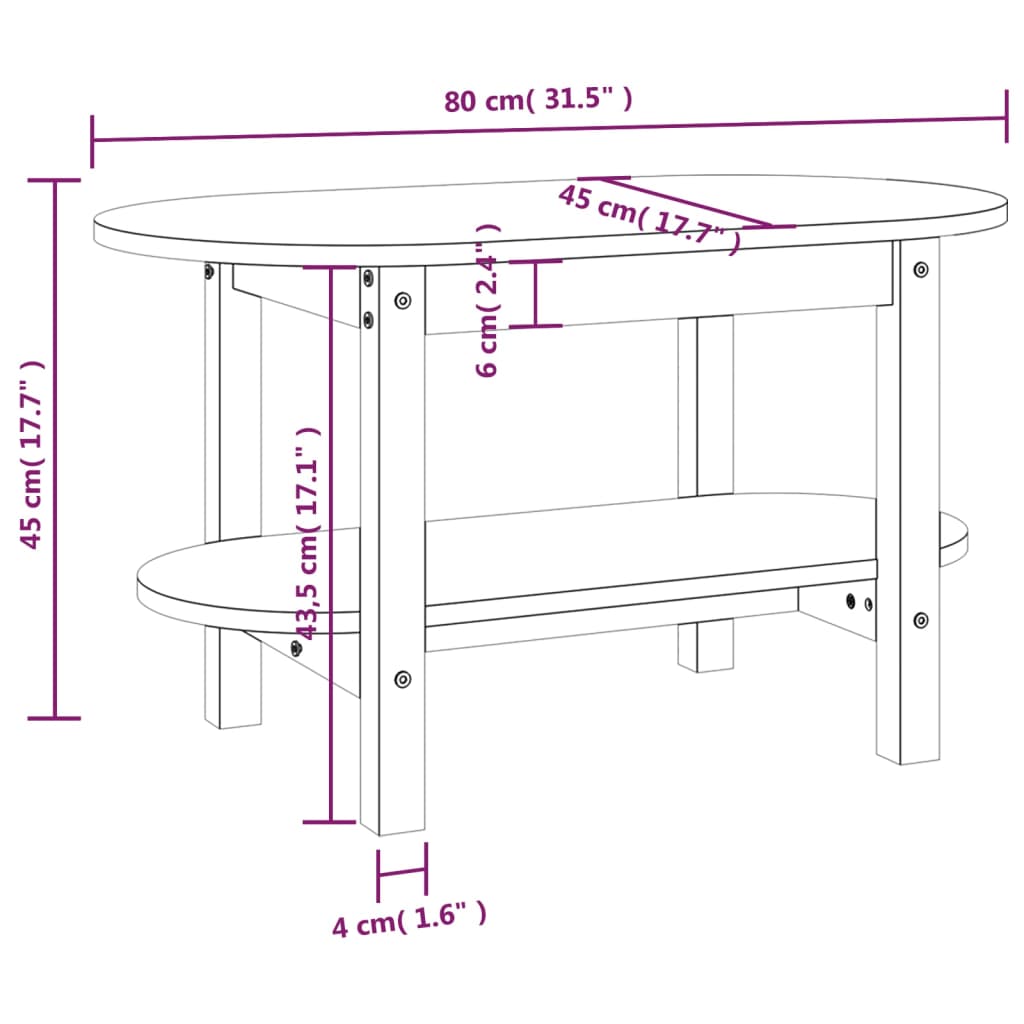 vidaXL Mesa de centro 80x45x45 cm madeira de pinho maciça cinzento