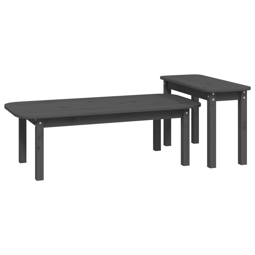 vidaXL 2 pcs conjunto de mesas de centro pinho maciço cinzento