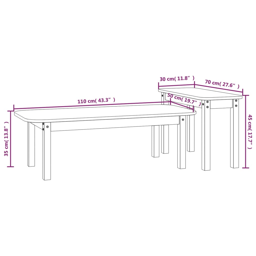 vidaXL 2 pcs conjunto de mesas de centro pinho maciço cinzento