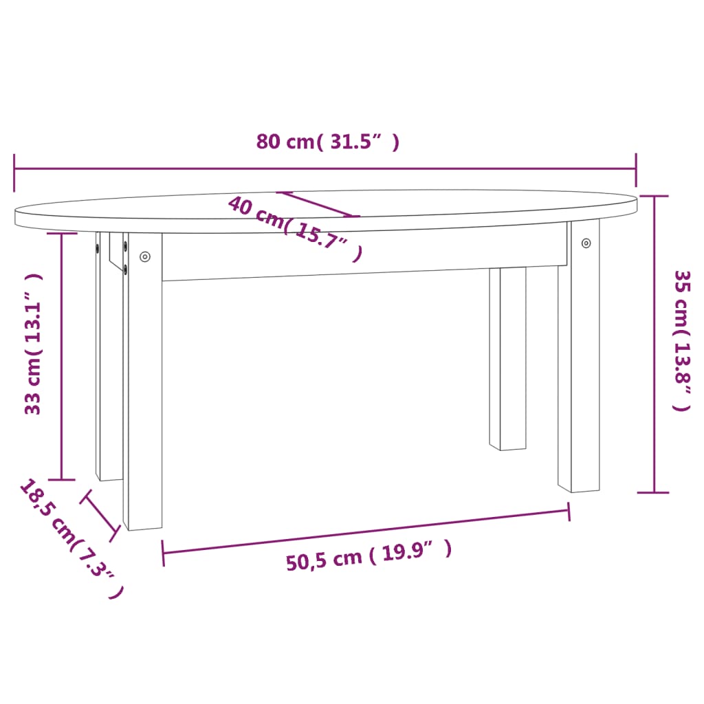 vidaXL Mesa de centro 80x40x35 cm madeira de pinho maciça