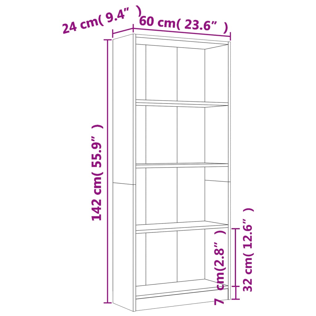 vidaXL Estante 4 prateleiras 60x24x142cm deriv. madeira cinza-cimento