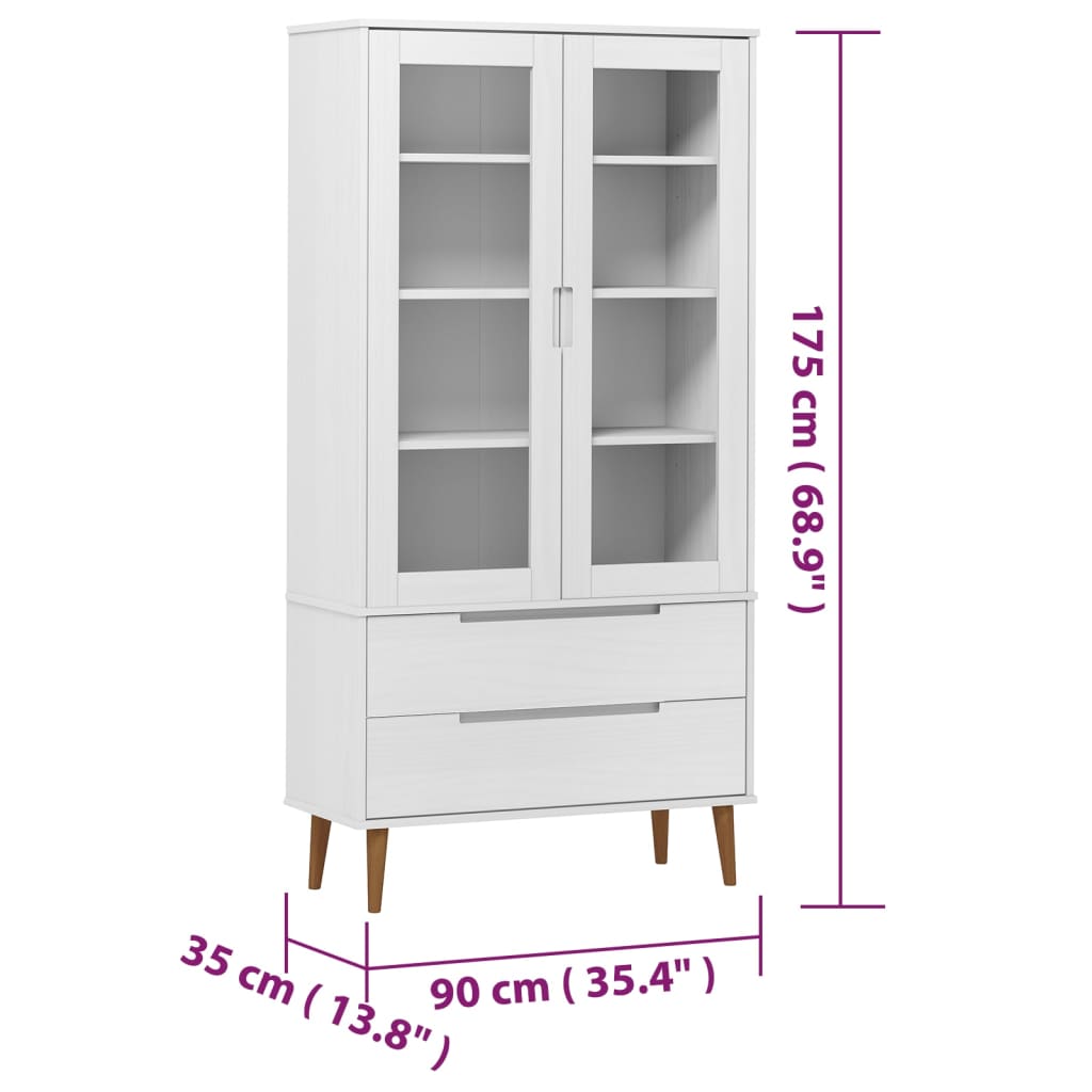 vidaXL Vitrina MOLDE 90x35x175 cm pinho maciço branco