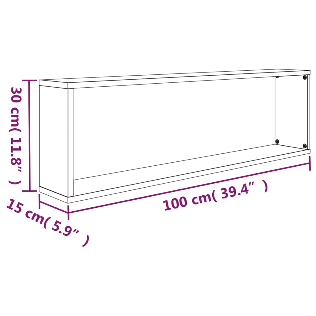 vidaXL Prateleiras cubo 2 pcs 100x15x30 cm deriv. madeira cinza sonoma