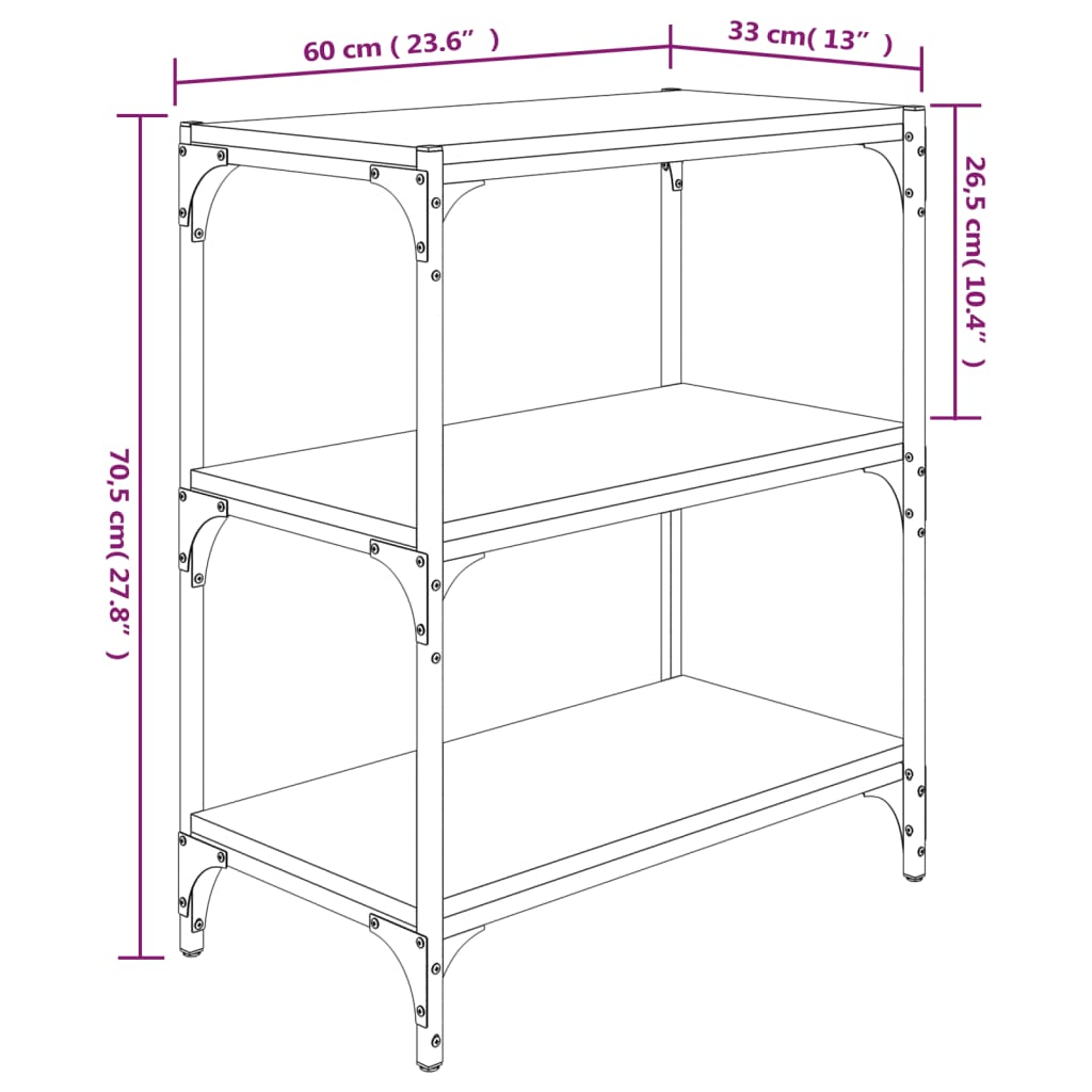 vidaXL Estante de livros 60x33x70,5 cm derivados madeira e aço preto