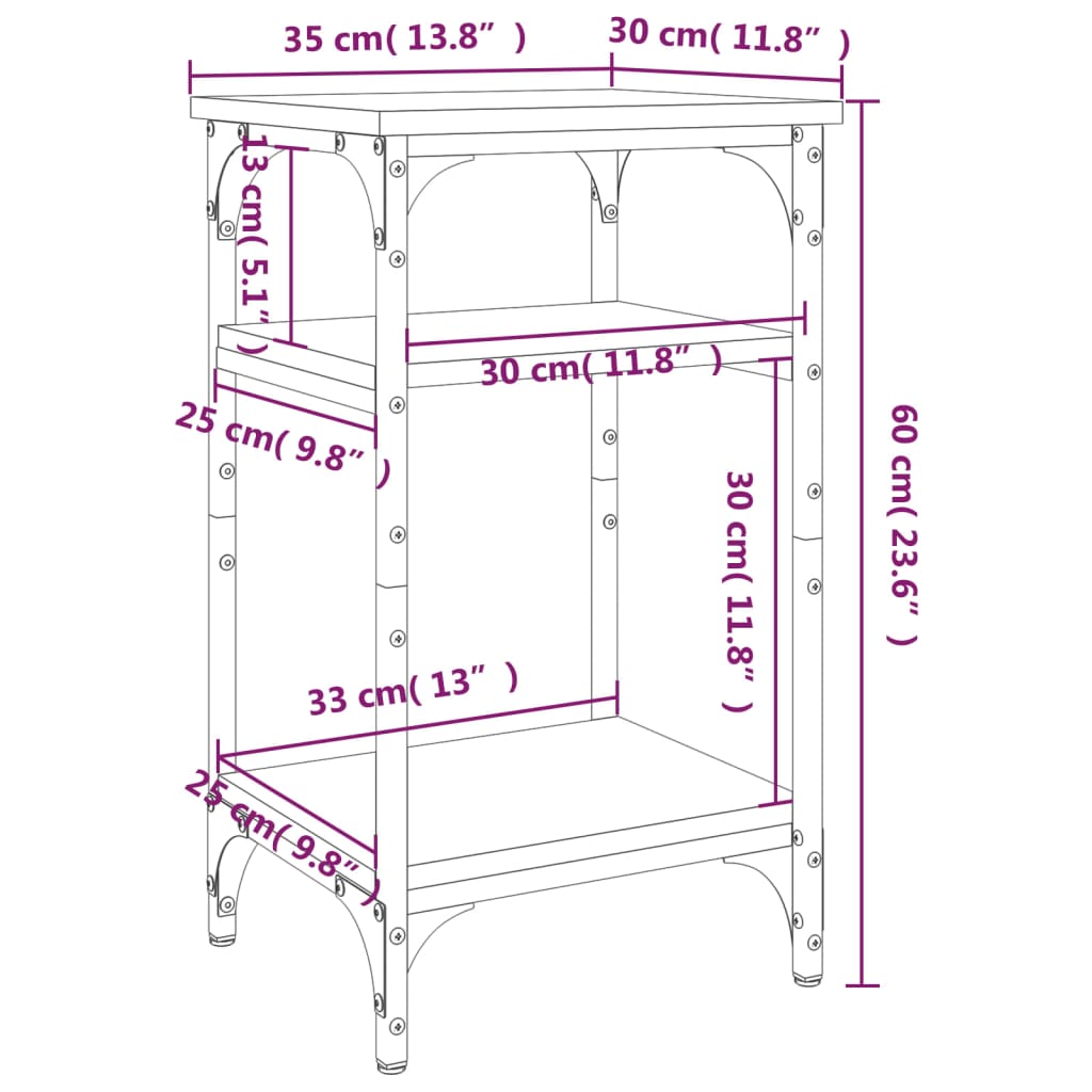 vidaXL Mesa de apoio 35x30x60 cm derivados de madeira cinzento sonoma