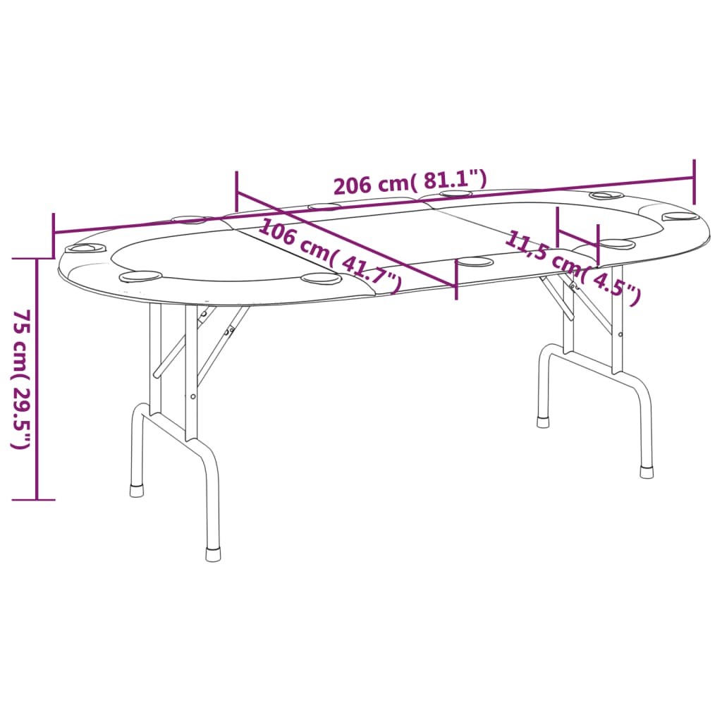 vidaXL Mesa de póquer dobrável 10 jogadores 206x106x75 cm azul