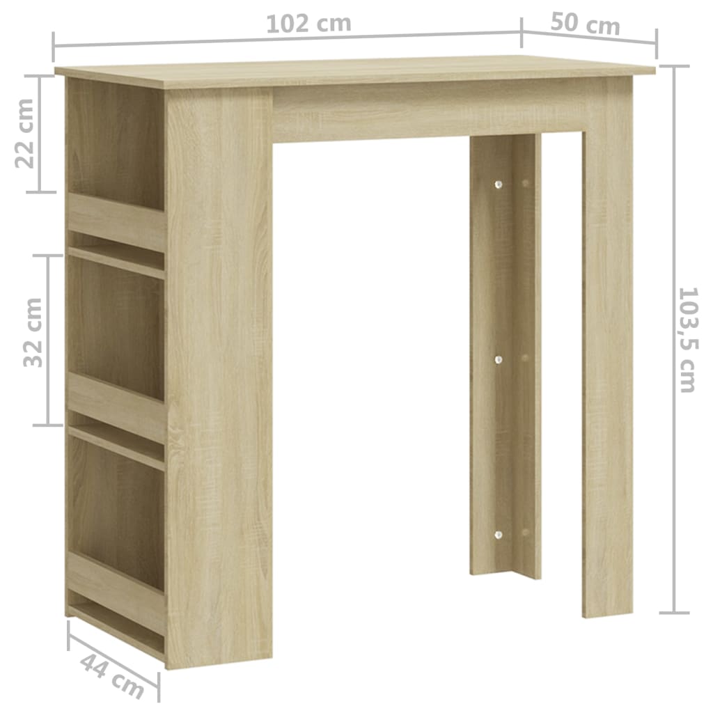 vidaXL Mesa bar c/ prateleiras 102x50x103,5cm aglome. carvalho sonoma