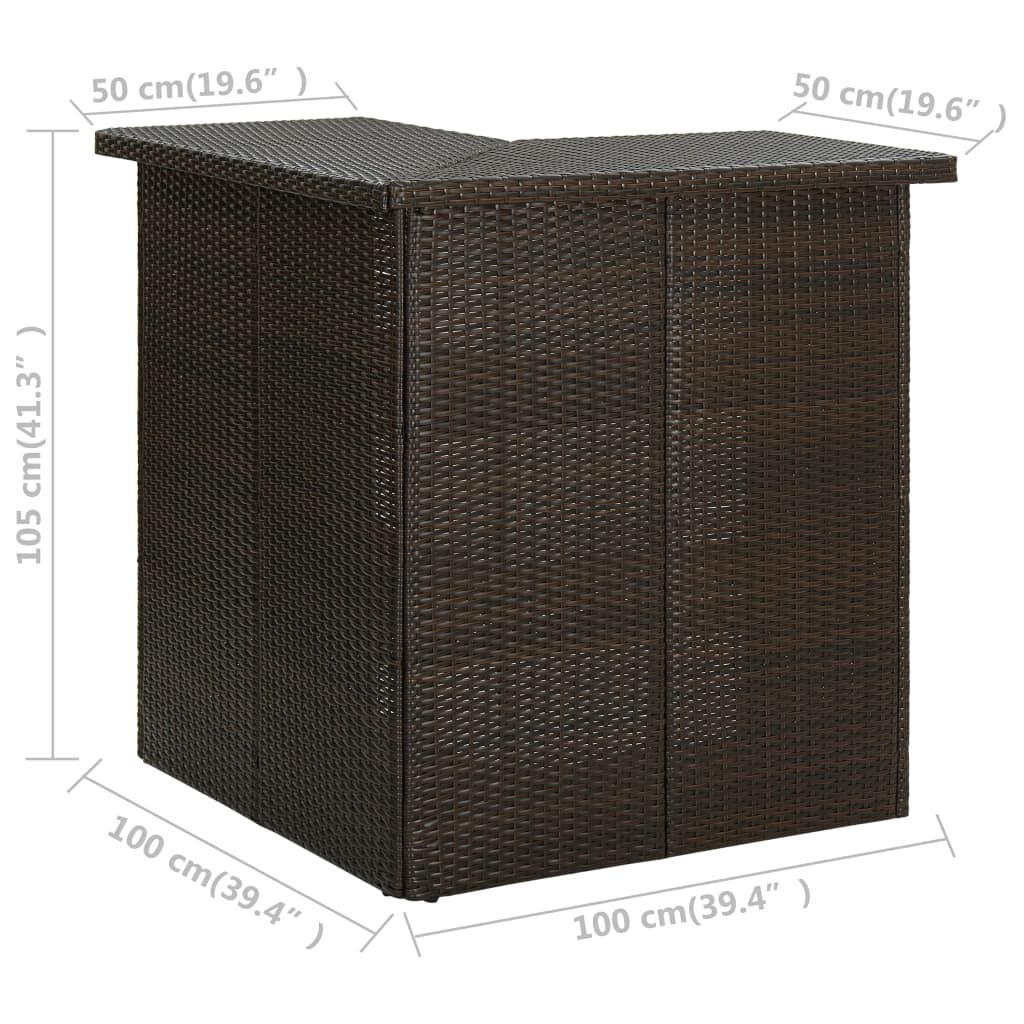 vidaXL Mesa bar de canto 100x50x105 cm vime PE castanho