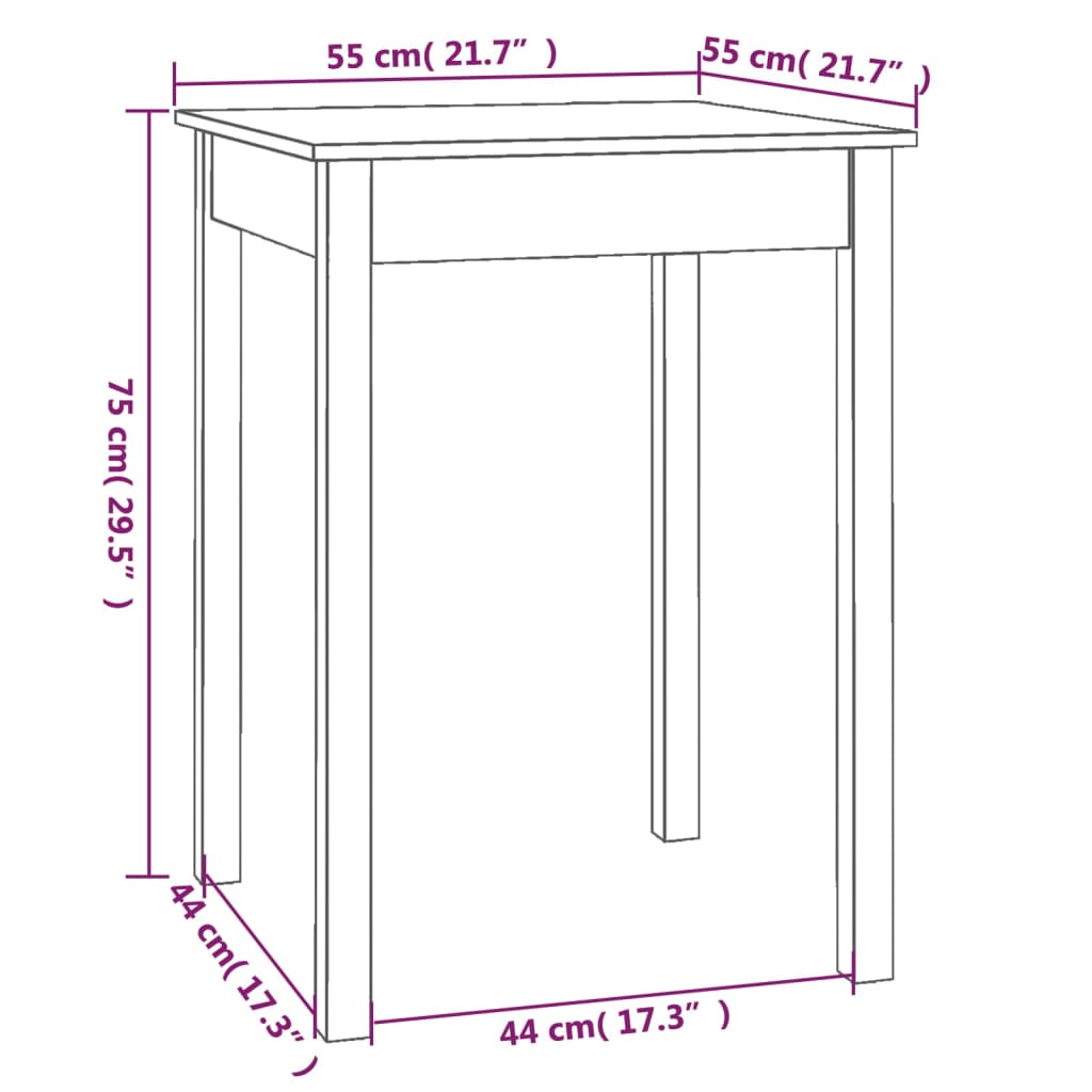 vidaXL Mesa de jantar 55x55x75 cm madeira de pinho maciça