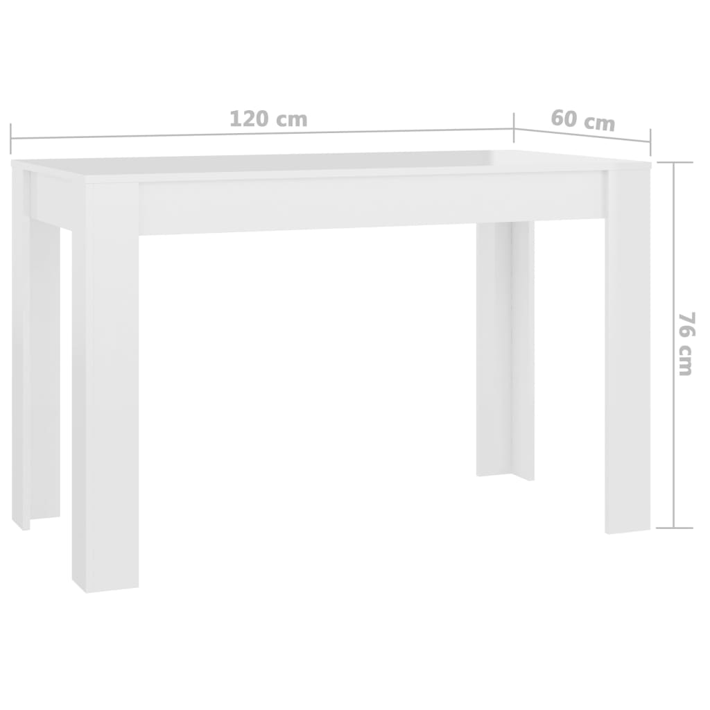 vidaXL Mesa de jantar 120x60x76 cm derivados madeira branco brilhante