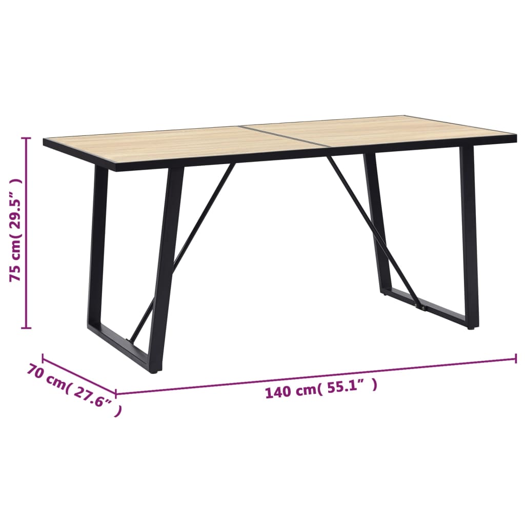 vidaXL Mesa de jantar 140x70x75 cm MDF cor carvalho