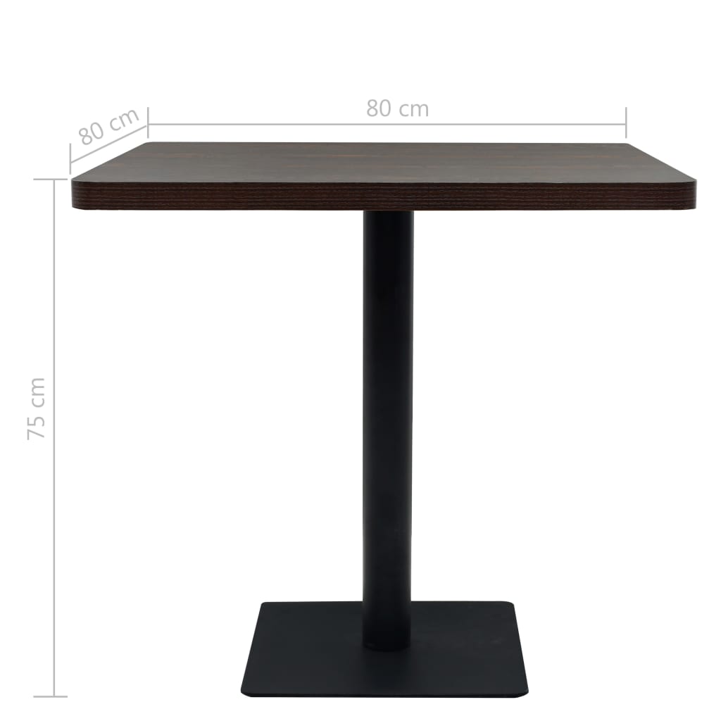 vidaXL Mesa bistrô em MDF e aço quadrada 80x80x75 cm cinzento escuro