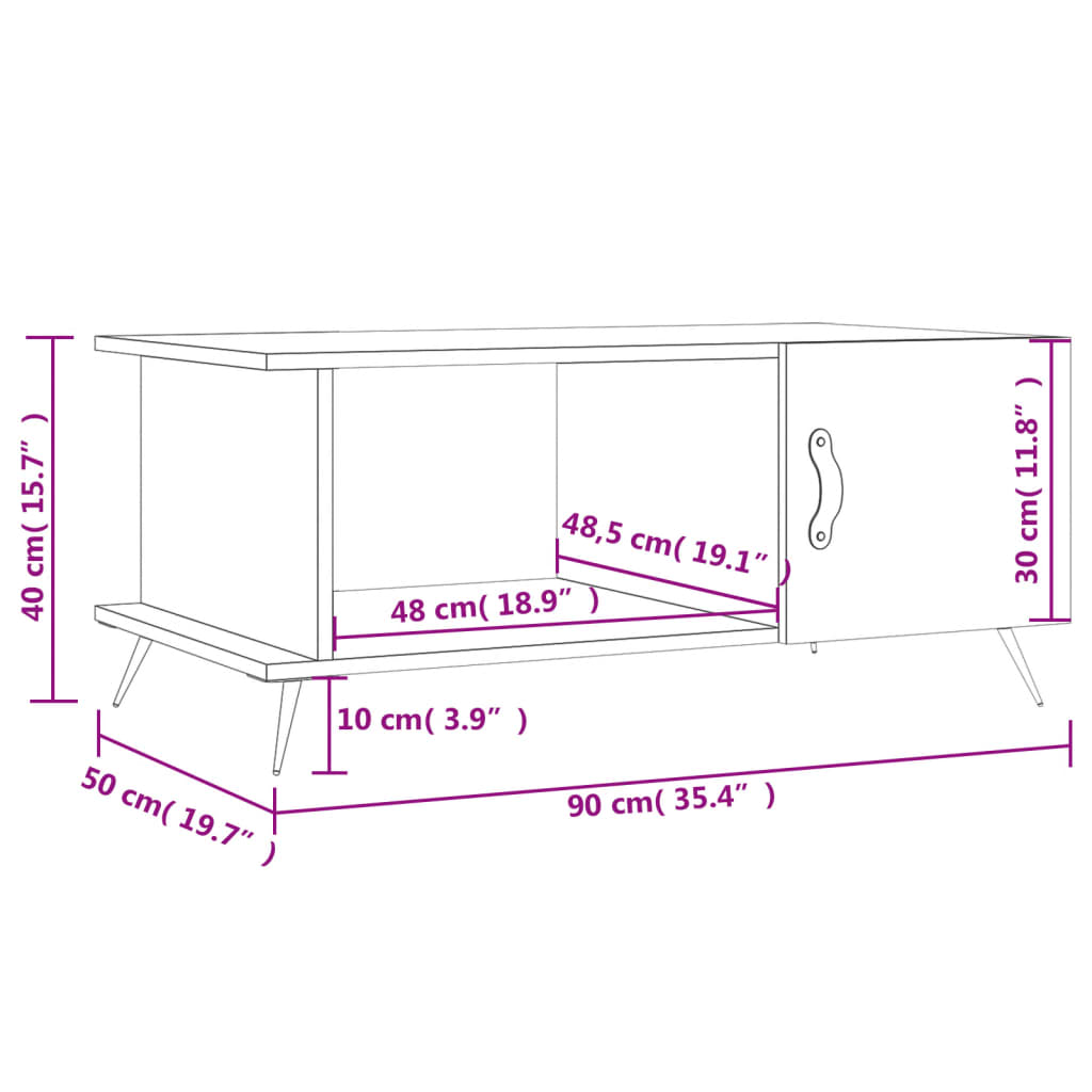 vidaXL Mesa de centro 90x50x40 cm derivados de madeira cinzento sonoma