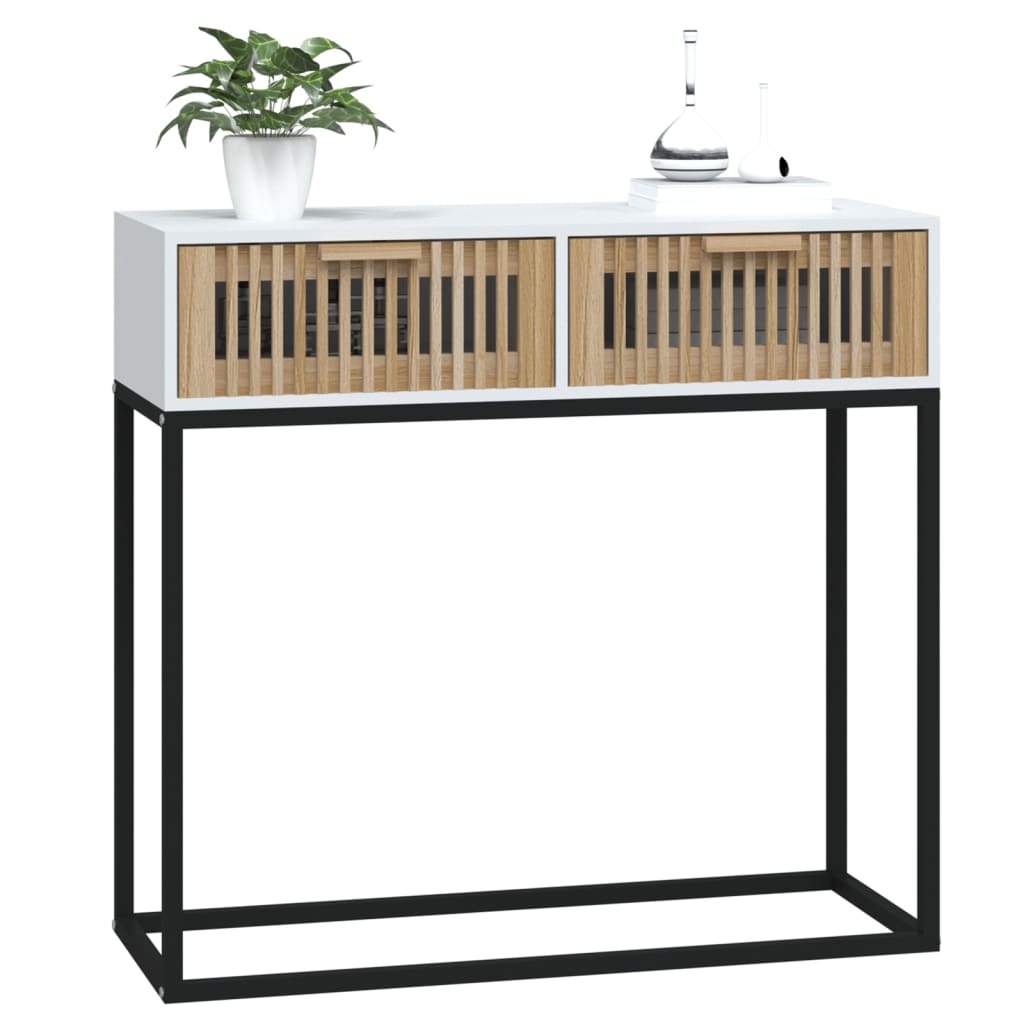 vidaXL Mesa consola 80x30x75 cm derivados de madeira e ferro branco