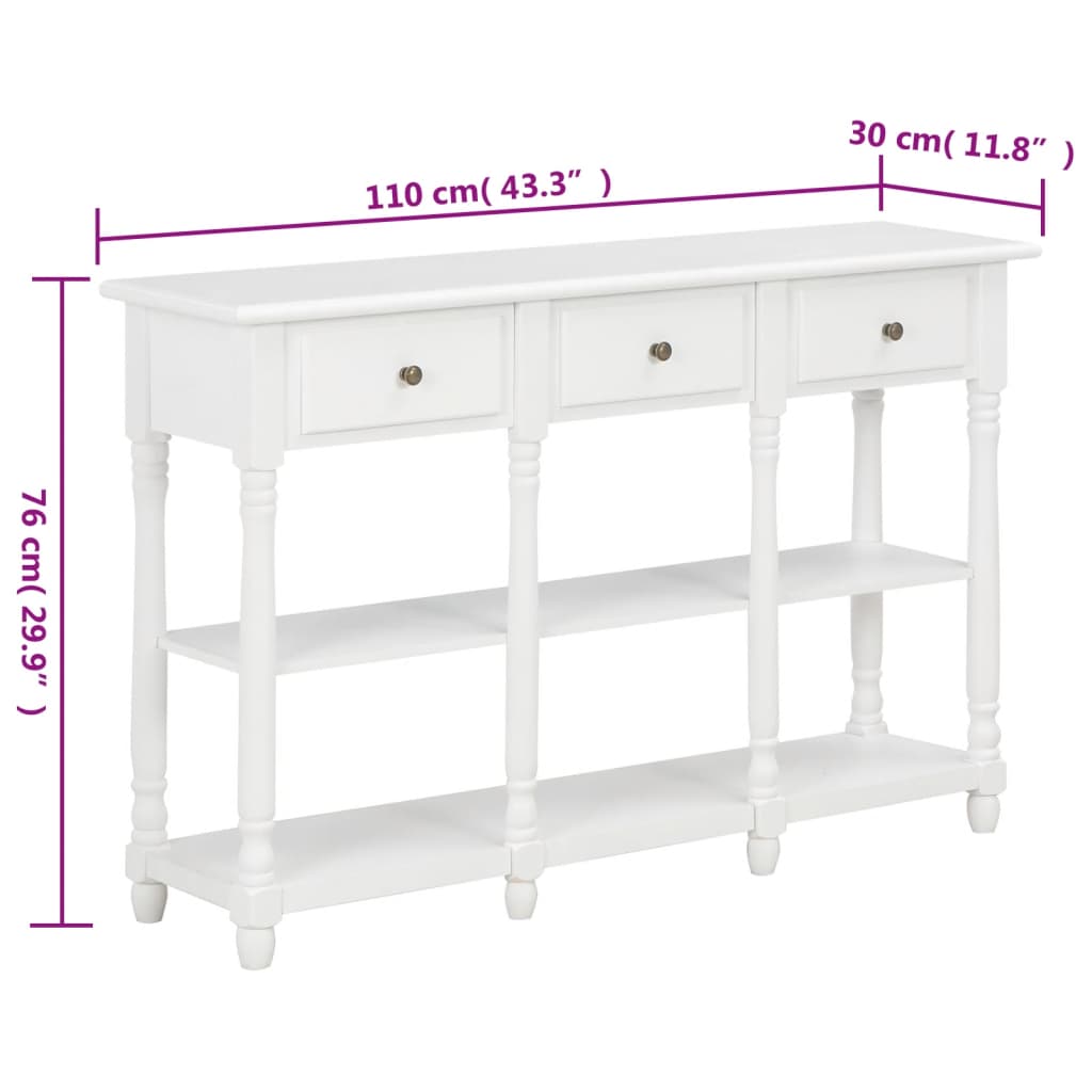 vidaXL Mesa consola 110x30x76 cm derivados de madeira branco