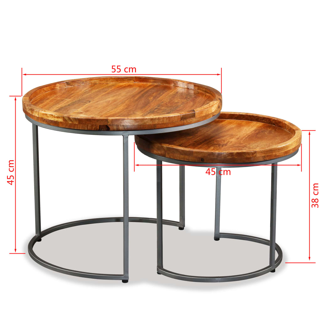 vidaXL Mesa de apoio 2 pcs madeira de mangueira maciça