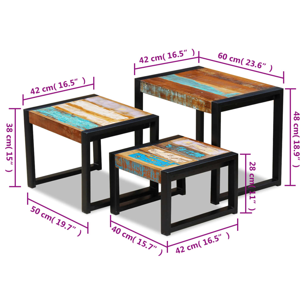 vidaXL Mesas de encastrar 3 pcs madeira reciclada