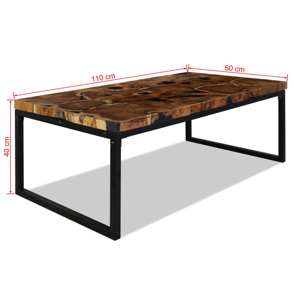 vidaXL Mesa de centro em resina de teca 110x60x40 cm