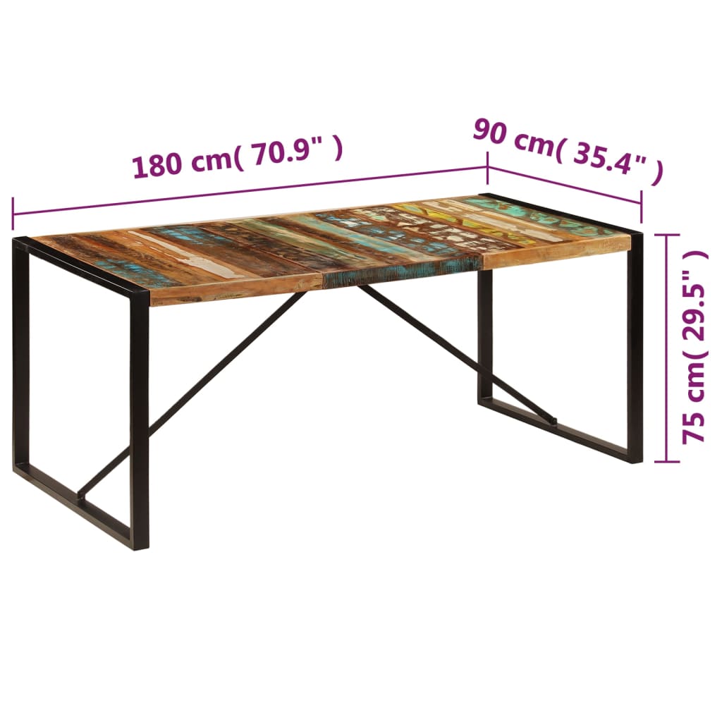 vidaXL Mesa de jantar 180x90x75 cm madeira recuperada maciça