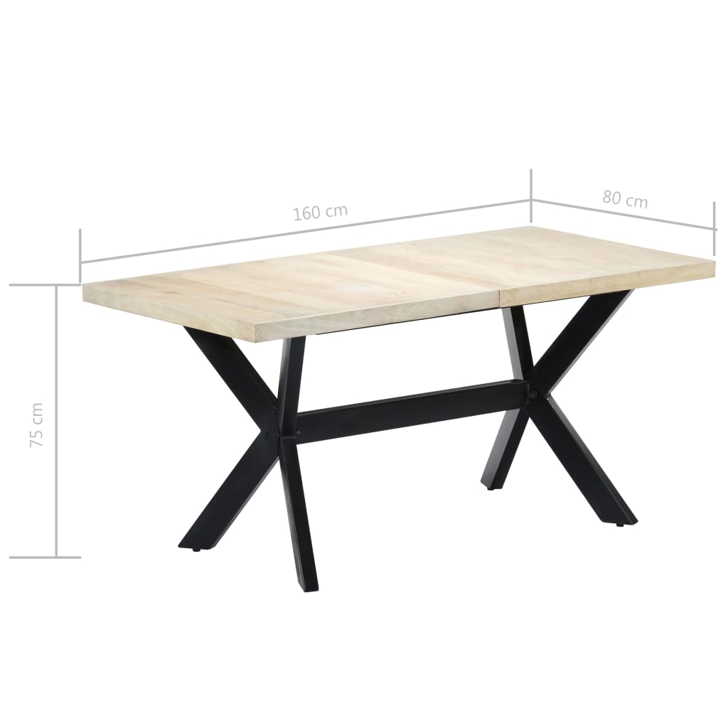 vidaXL Mesa de jantar 160x80x75 cm madeira de mangueira maciça branco