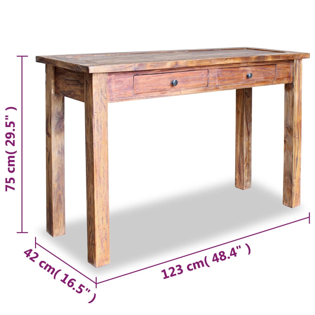 vidaXL Mesa consola madeira reciclada maciça 123x42x75 cm