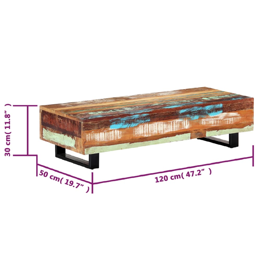 vidaXL Mesa de centro 120x50x30 cm madeira recuperada maciça e aço