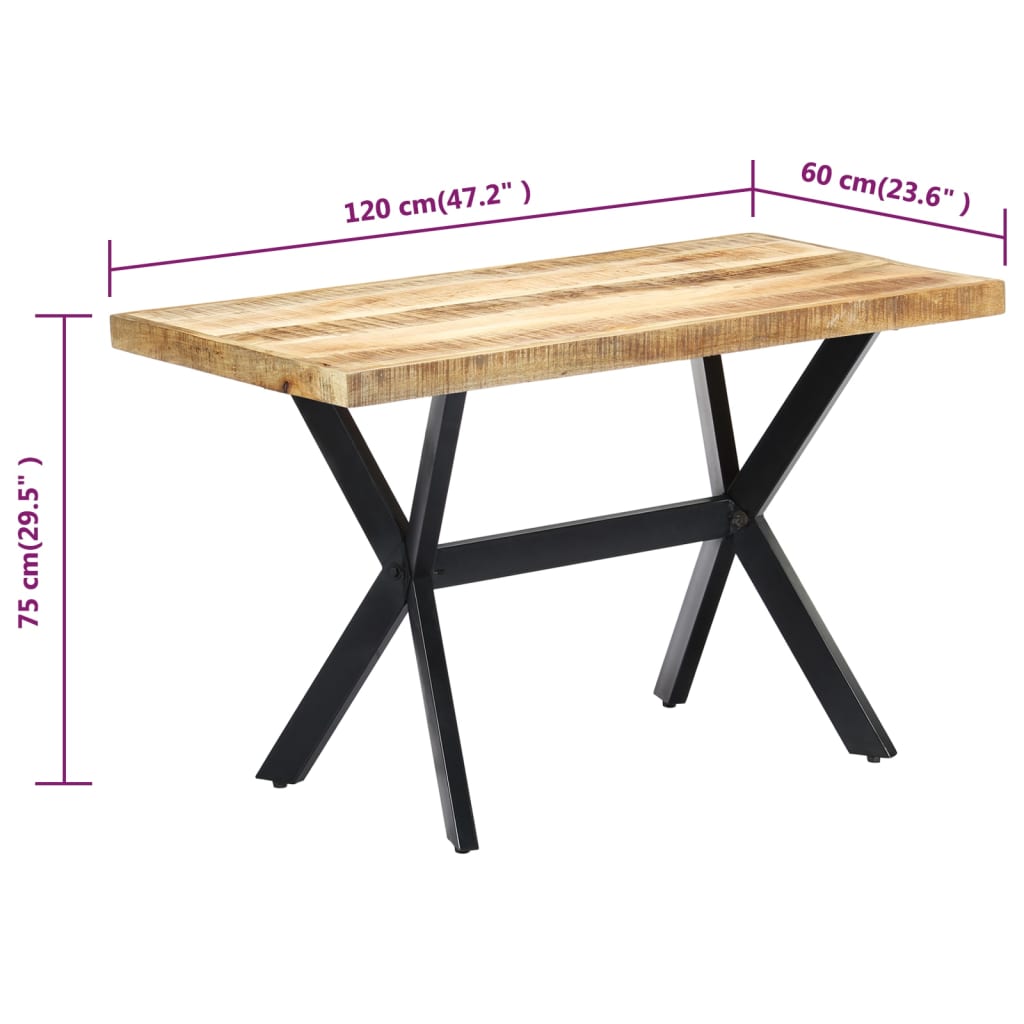 vidaXL Mesa de jantar 120x60x75 cm madeira de mangueira maciça áspera