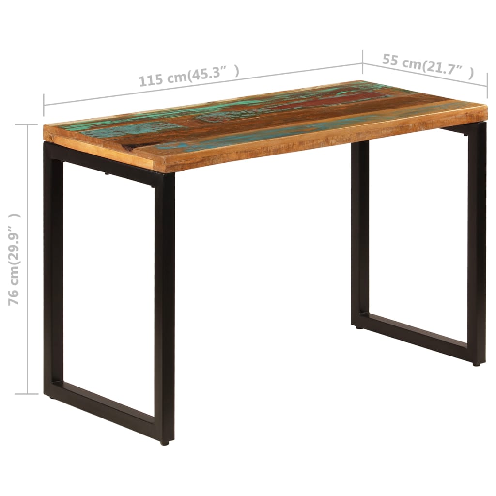 vidaXL Mesa de jantar 115x55x76 cm madeira recuperada maciça e aço