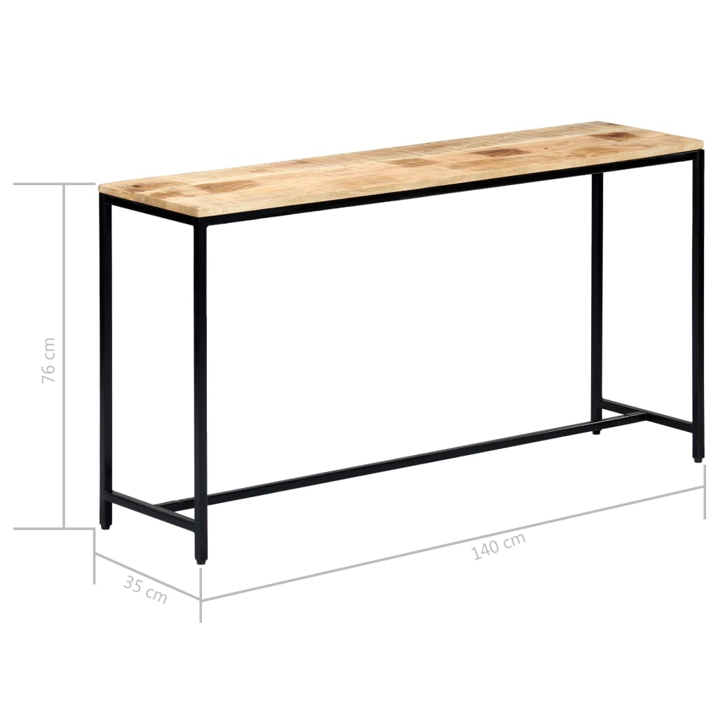 vidaXL Mesa consola 140x35x76 cm madeira de mangueira maciça áspera