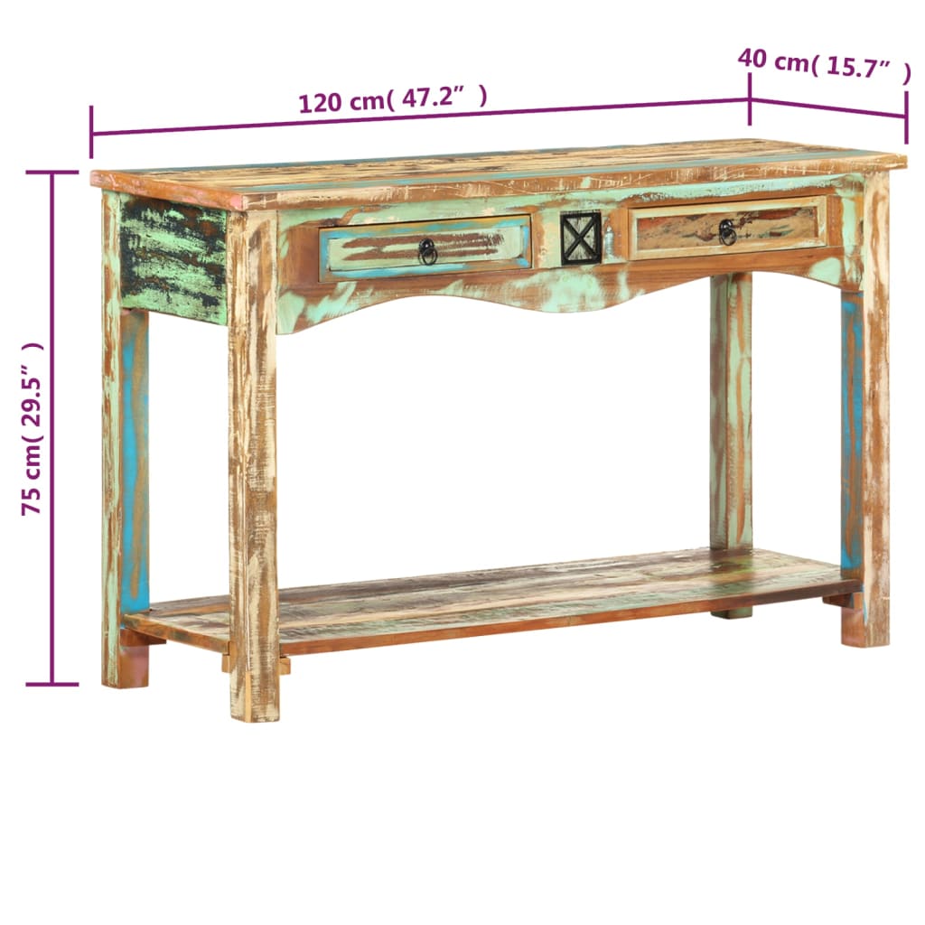 vidaXL Mesa consola 120x40x75 cm madeira recuperada maciça