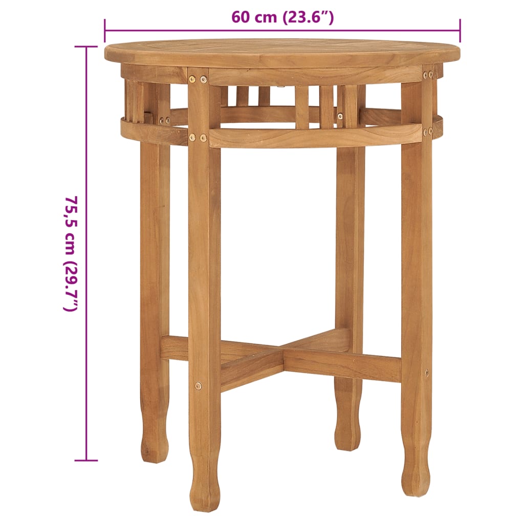 vidaXL Mesa de bistrô Ø60x60 cm madeira de teca maciça