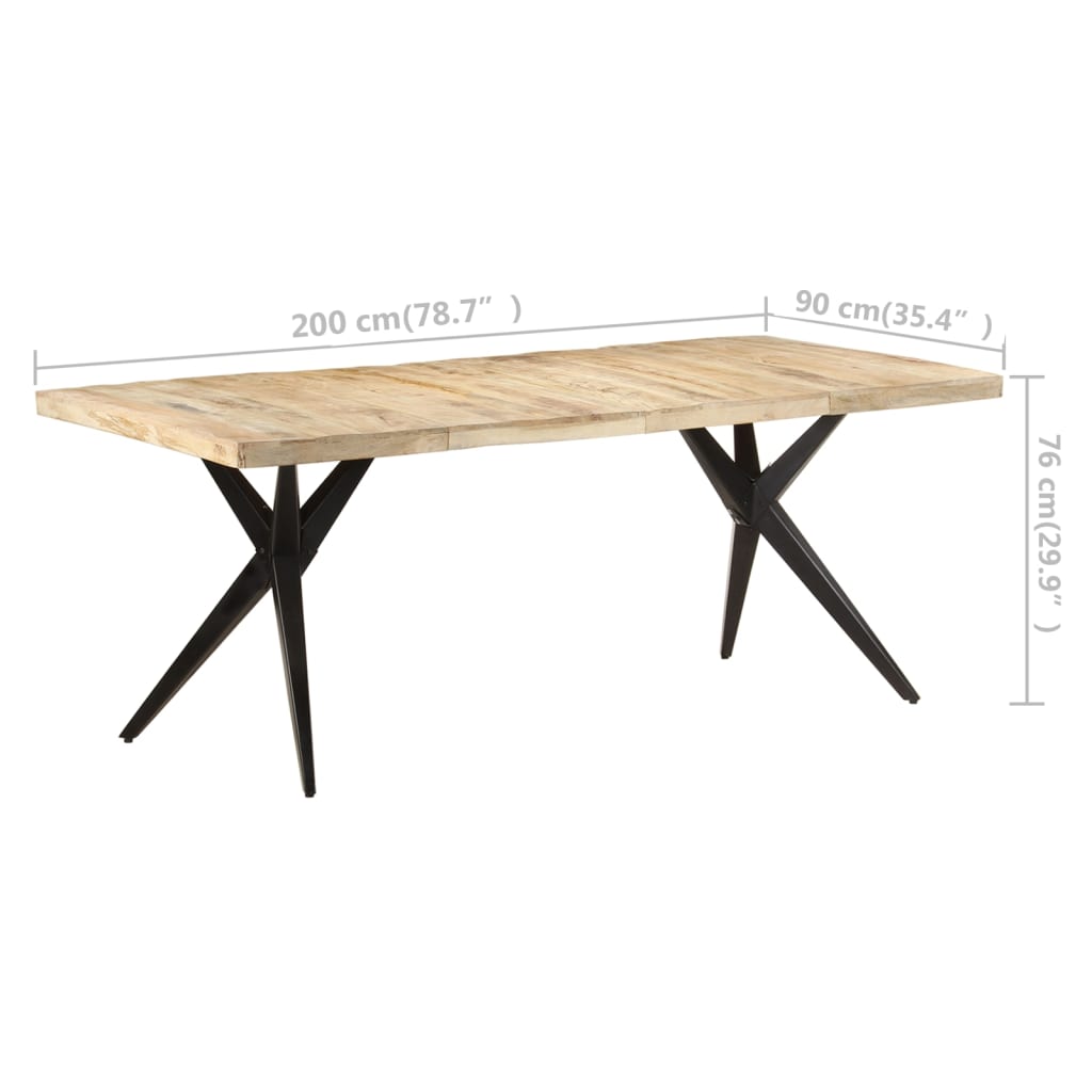 vidaXL Mesa de jantar 200x90x76 cm madeira de mangueira áspera