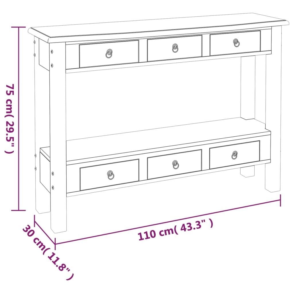 vidaXL Mesa consola c/ gavetas 110x30x75 cm mogno maciço