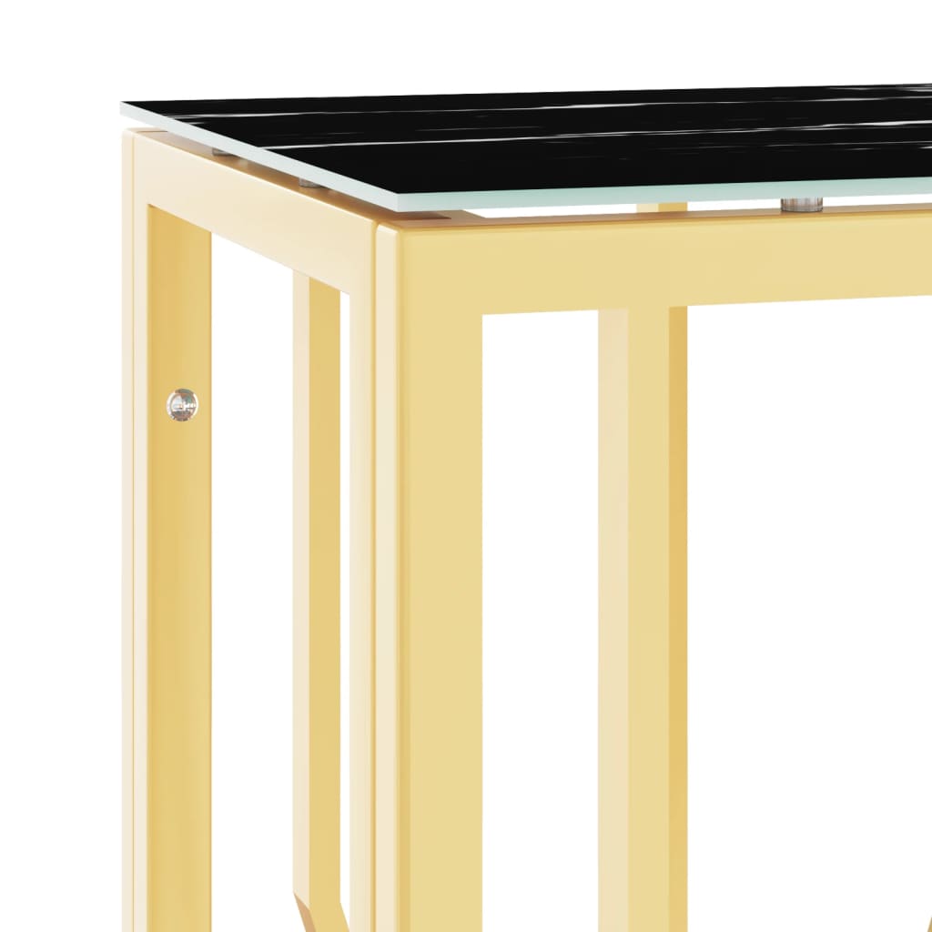 vidaXL Mesa consola 70x30x70 cm aço inoxidável e vidro dourado