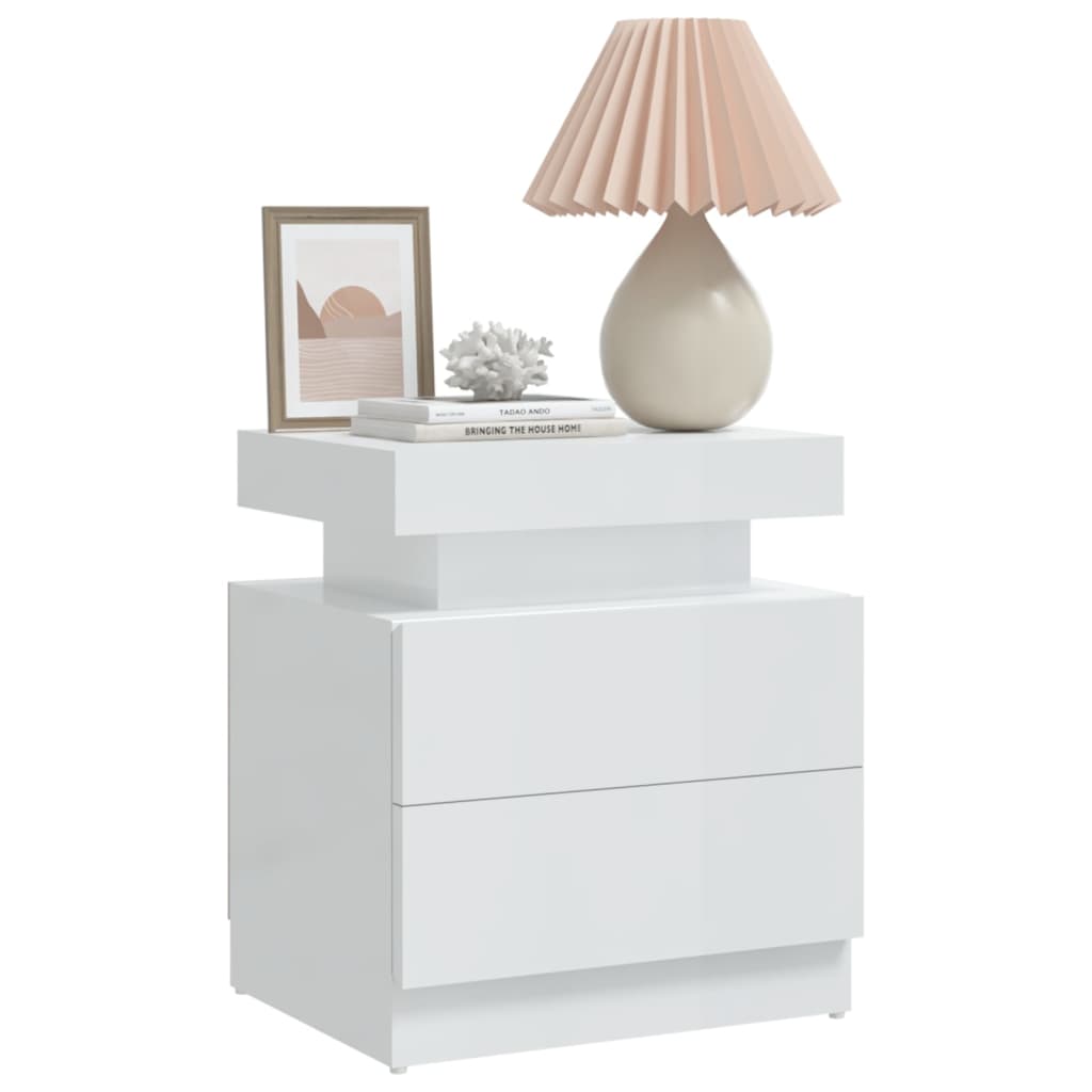 vidaXL Mesa de cabeceira 45x35x52cm derivados madeira branco brilhante