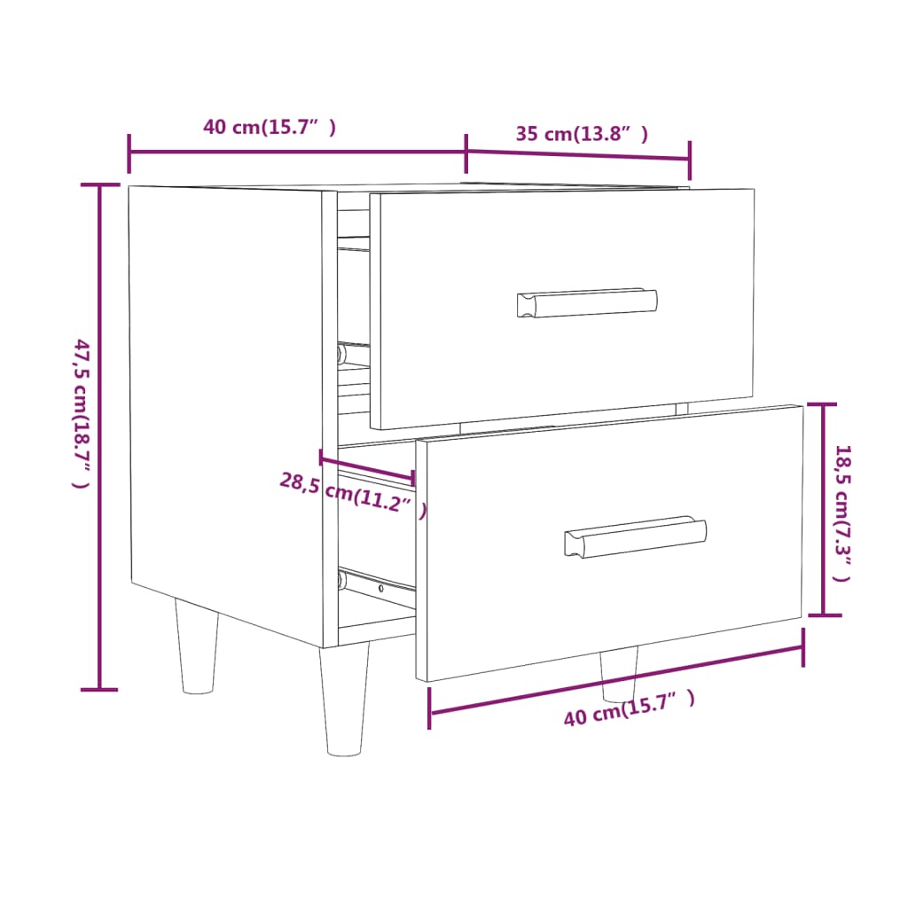 vidaXL Mesas de cabeceira 2 pcs 40x35x47,5 cm cinzento cimento