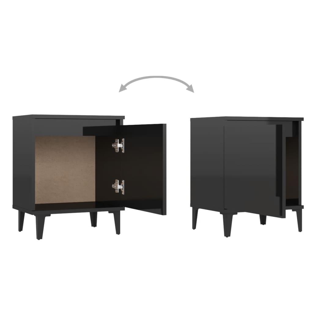 vidaXL Mesa de cabeceira pernas em metal 40x30x50 cm preto brilhante