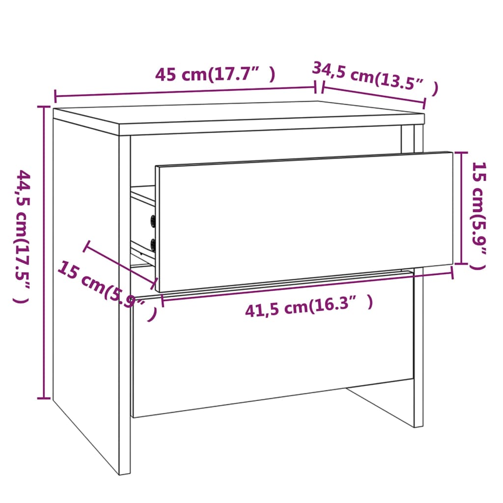 vidaXL Mesas de cabeceira 2pcs 45x34,5x44,5cm aglome. branco brilhante