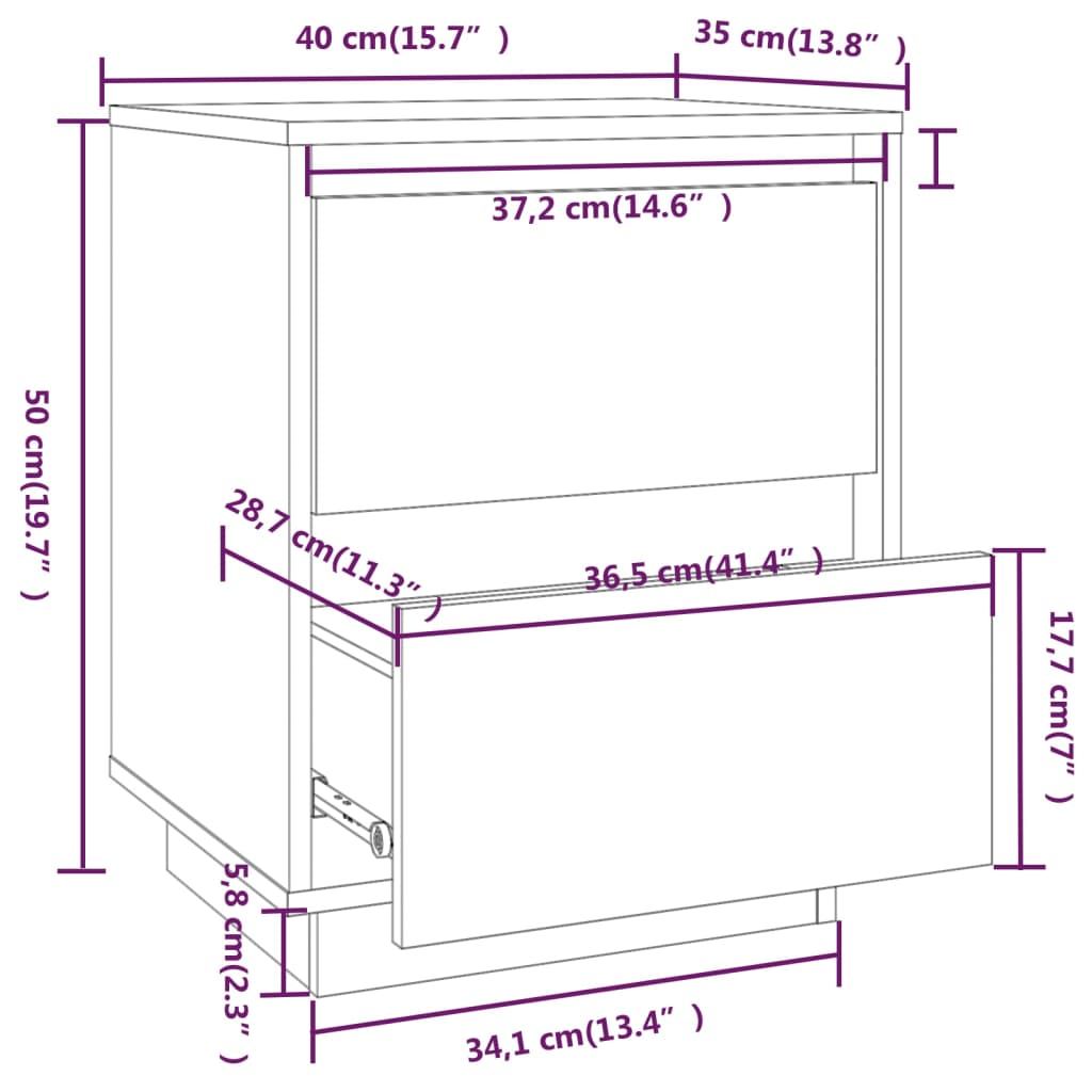 vidaXL Mesa de cabeceira 40x35x50 cm madeira de pinho maciça branco