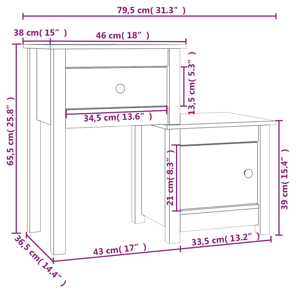 vidaXL Mesas de cabeceira 2 pcs 79,5x38x65,5 cm pinho maciço cinza