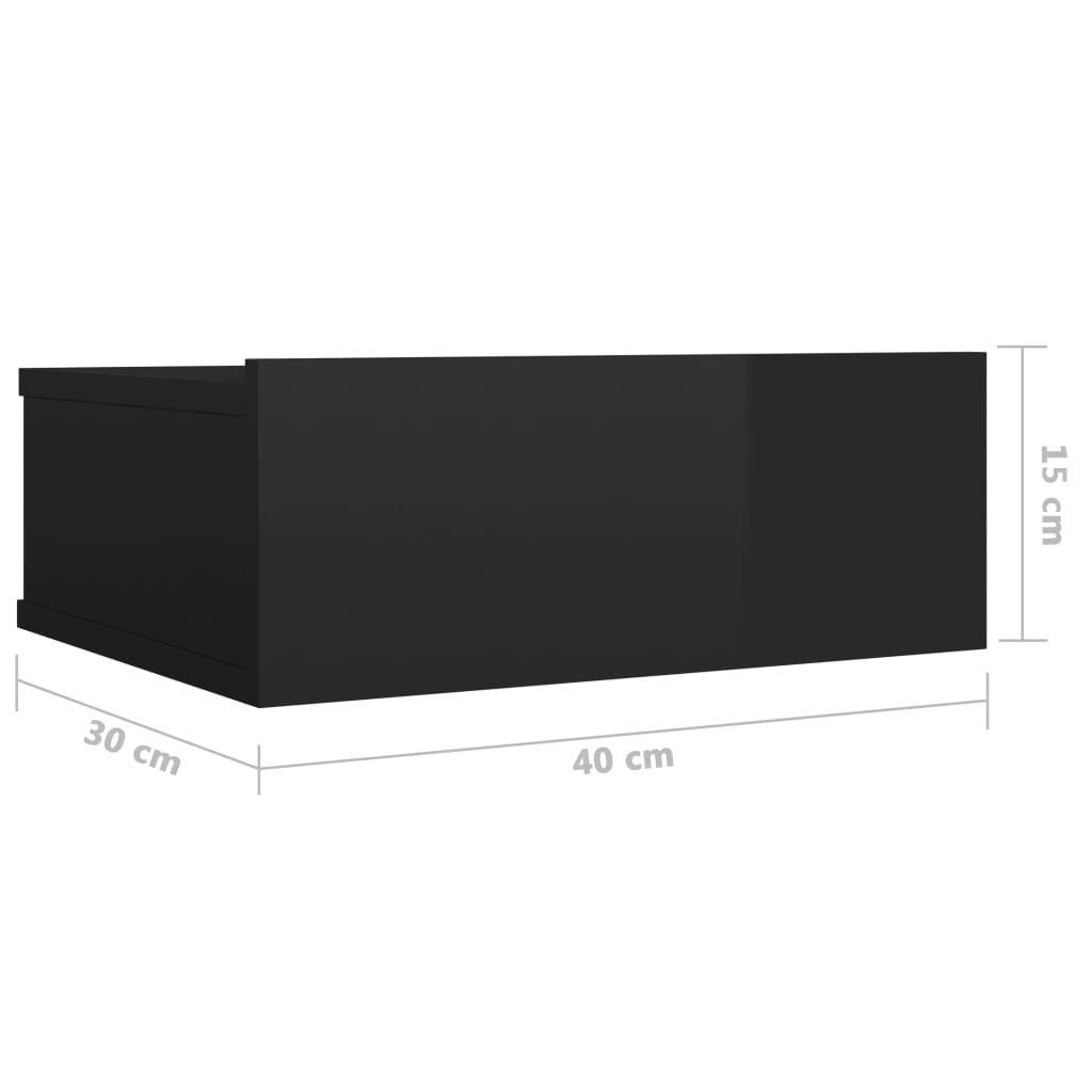 vidaXL Mesa de cabeceira suspensa 2 pcs 40x30x15 cm preto brilhante